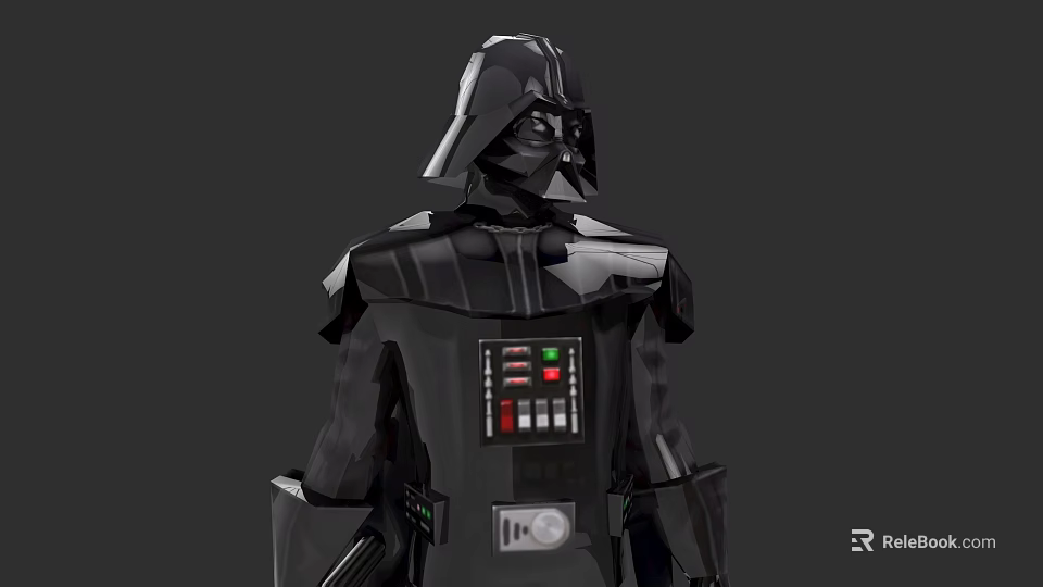 Darth Vader Movie Character In Black Armor With Breathing Apparatus And Control Panel Back View 3d model 
