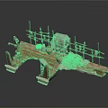 Detailed Construction Site Model With Scaffolding Bricks Barrels And Stones