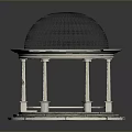 Ornate Pavilion With Circular Base Black Lattice Dome White Columns And Checkered Floor