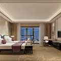 Hotel Guest Room Interior With Twin Beds Large Window Scenic View And Modern Decor