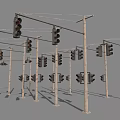 Industrial Traffic Lights Mounted On Multiple Metal Poles For Urban Road Networks