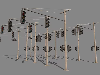 Industrial Traffic Lights Mounted On Multiple Metal Poles For Urban Road Networks 3d model