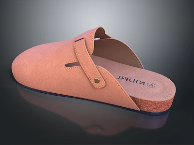 Light Brown Suede Slippers With Cork Sole And Comfortable Strap Design 3d model