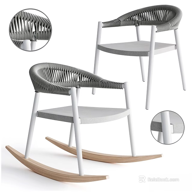 Leisure Rocking Chair With Woven Seat White Legs And Wooden Rocker Base 3d model 