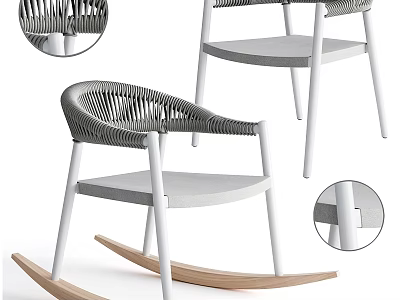 Leisure Rocking Chair With Woven Seat White Legs And Wooden Rocker Base 3d model