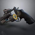 Modern Tactical Revolver with Scope Exposed Cylinder Black Grip and Ammunition Rounds