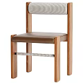 Modern Single Chair With Wooden Frame Brown Leather Seat And Woven Stripe
