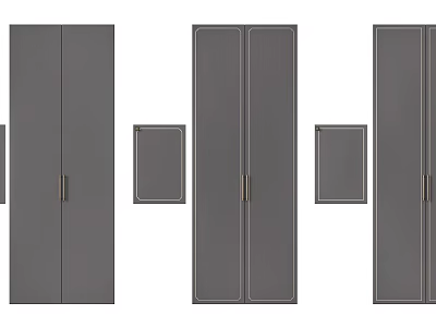 Modern Grey Storage Cabinets With Sleek Panel Details And Wooden Doors Design 3d model