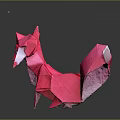 Red Origami Fox Animated Game Character With Vibrant Pink Hues And Detailed Folds Design