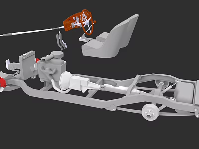 Detailed Car Chassis Structure With Seats Steering Wheel And Component Parts 3d model