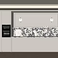 Modern Kitchen White Cabinets with Patterned Tile Backsplash Black Oven and Wall Lights 3d model