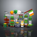 Vibrant Building Blocks Scene With Green Hat Character Balloons Irish Flag And Treasure Chest
