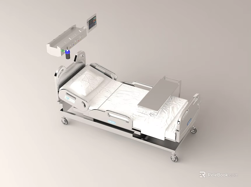 Advanced Medical Hospital Bed With Adjustable Mattress And Display Screen 3d model 