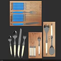Wooden Storage Case Cutlery Set With Metal Forks Spoons And Kitchen Dining Knives