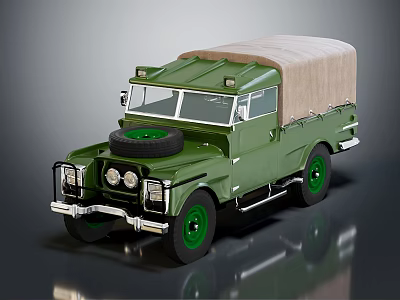 Classic Vintage Green Off Road Vehicle With Canvas Top And Front Spare Tire 3d model