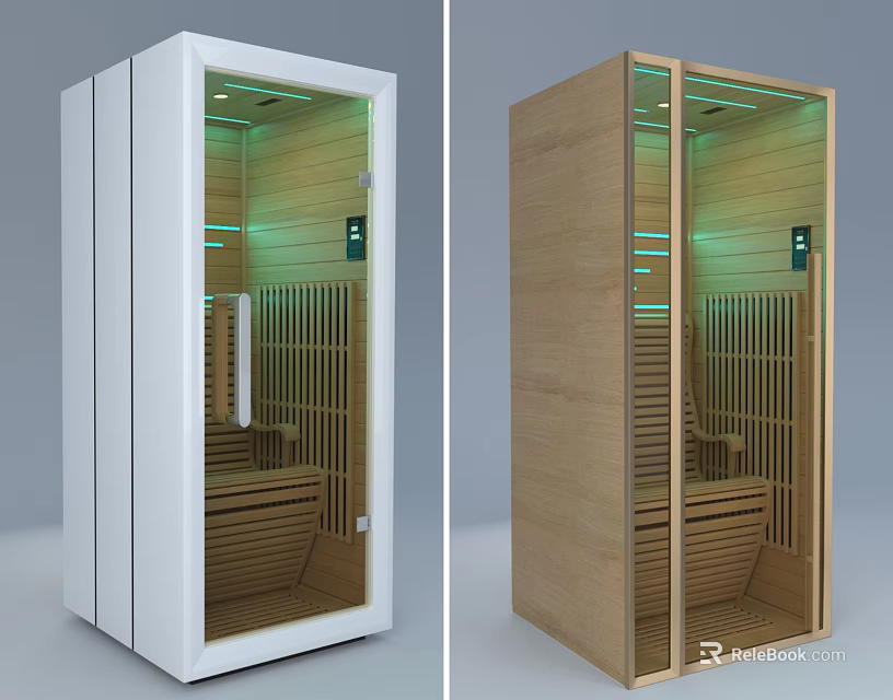 Modern Shower Sauna Design With Glass Door And Wooden Interior Structure 3d model 