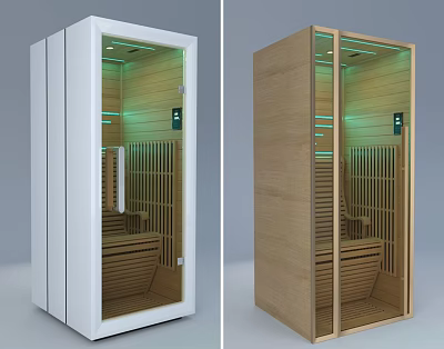 Modern Shower Sauna Design With Glass Door And Wooden Interior Structure 3d model