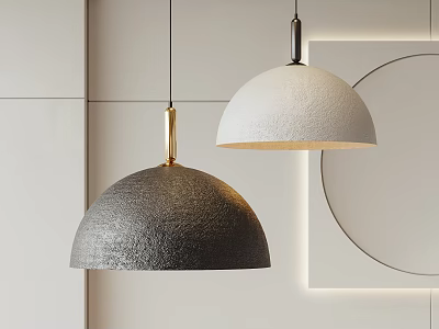 Modern Textured Gray And White Pendant Lights With Gold Black Metal Bases In Minimalist Interior 3d model