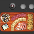 Charcuterie Platter with Sliced Meats Cheese Crackers Dip and Red Wine Glasses
