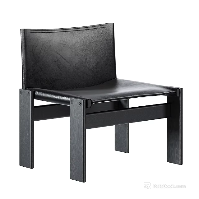 Sleek Modern Leisure Chair With Black Leather Upholstery And Wooden Frame 3d model 