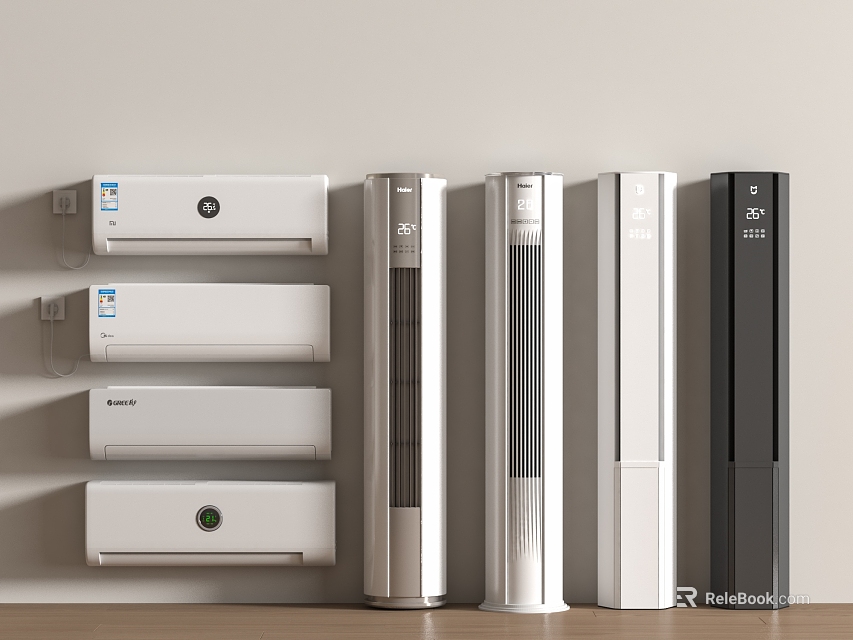 Multiple Styles Of Wall Mounted Standing Air Conditioners And Tower Fans In Modern Design 3d model 