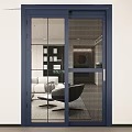 Blue Sliding Doors with Glass and Mesh Design for Modern Home Living Room Interior