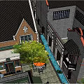 Traditional Commercial Street With Brick Architecture Green Plants And Outdoor Seating