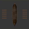 Decorative Wooden Boat Featuring Carved Bow Multiple Wooden Oars And Colorful Circular Decorations