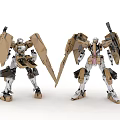 Two Brown And Silver Robot Models With Wings Weapons And Mechanical Details 3d model