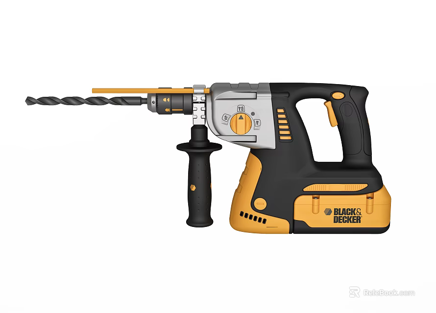 Black Decker Rotary Hammer Drill With Black Yellow Body And Ergonomic Handle For Industrial Use 3d model 