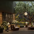 Indoor Garden Landscape Design With Large Tree Green Plants And Comfortable Sofa Set