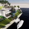 Modern Detached Villa With Waterfront View Lush Greenery And Palm Trees
