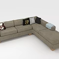 Multi Person Light Gray L Shaped Sofa With Decorative Cushions And Striped Throw Blanket