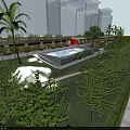 Garden Landscape With Stone Path Green Grass And Lush Palm Trees