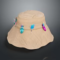 Beige Fisherman Hat With Colorful Feather Decorations For Daily Use