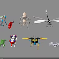Smart Machines Featuring Various Bionic Animal Shapes Like Dragonfly Crab And Dinosaur Models 3d model