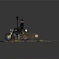 Street Scene With Man Standing By Motorcycle Street Lamp Trash Can And Fallen Leaves