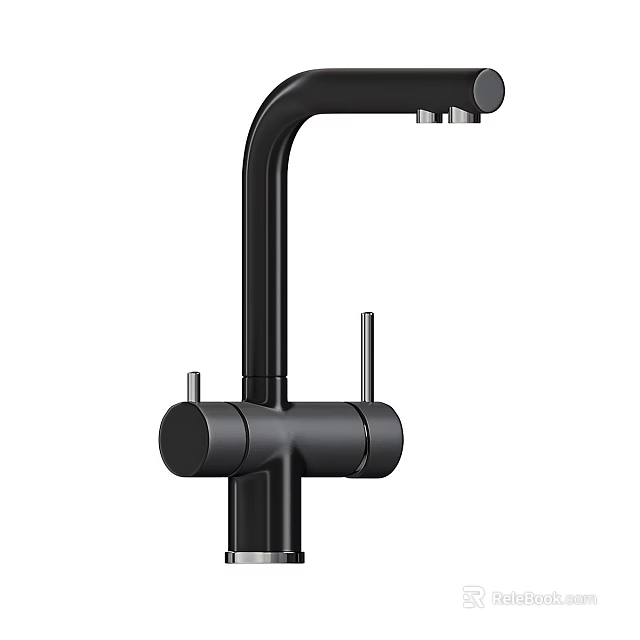 Matte Black Modern Kitchen Faucet With Dual Handles And Swivel Spout Design 3d model 
