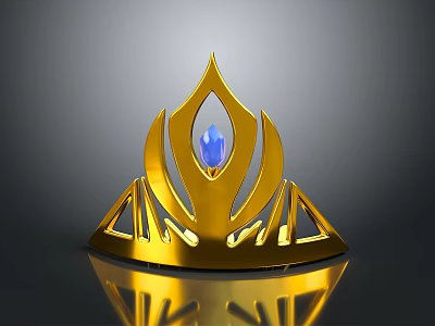 Golden Crown Fashion Accessory With Blue Gemstone And Flame Shaped Design 3d model