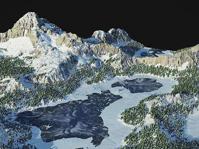 Breathtaking Scenic Landscape with Snowy Mountains Frozen Lakes and Lush Forests 3d model