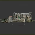 Modern Ancient Ruins Model Display With Broken Walls Green Vegetation Red Dome And Detailed Decorations