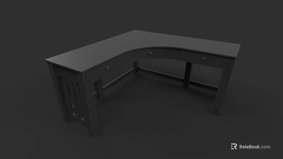Dark L Shaped Office Desk With Drawers And Sturdy Frame Design 3d model 