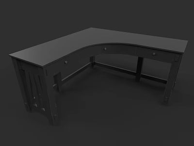 Dark L Shaped Office Desk With Drawers And Sturdy Frame Design 3d model