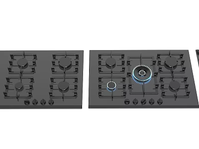 Modern Kitchen Gas Stove Cooktop With Multiple Burners And Control Knobs 3d model