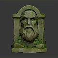 Green Bearded Stone Head Sculpture With Moss And Plants Decor 3d model
