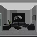 Modern Lounge Area Interior Design With Black Sofas Coffee Tables Plant And TV Screen
