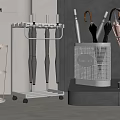 Modern Metal Umbrella Stands With Various Colored Umbrellas And Storage Design