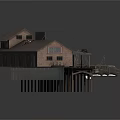 Traditional Architectural Building Model With Brown Roof And Brick Wall Details