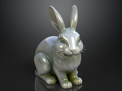 Silver Ceramic Rabbit Statue With Glossy Finish In Sitting Position Home Decor 3d model
