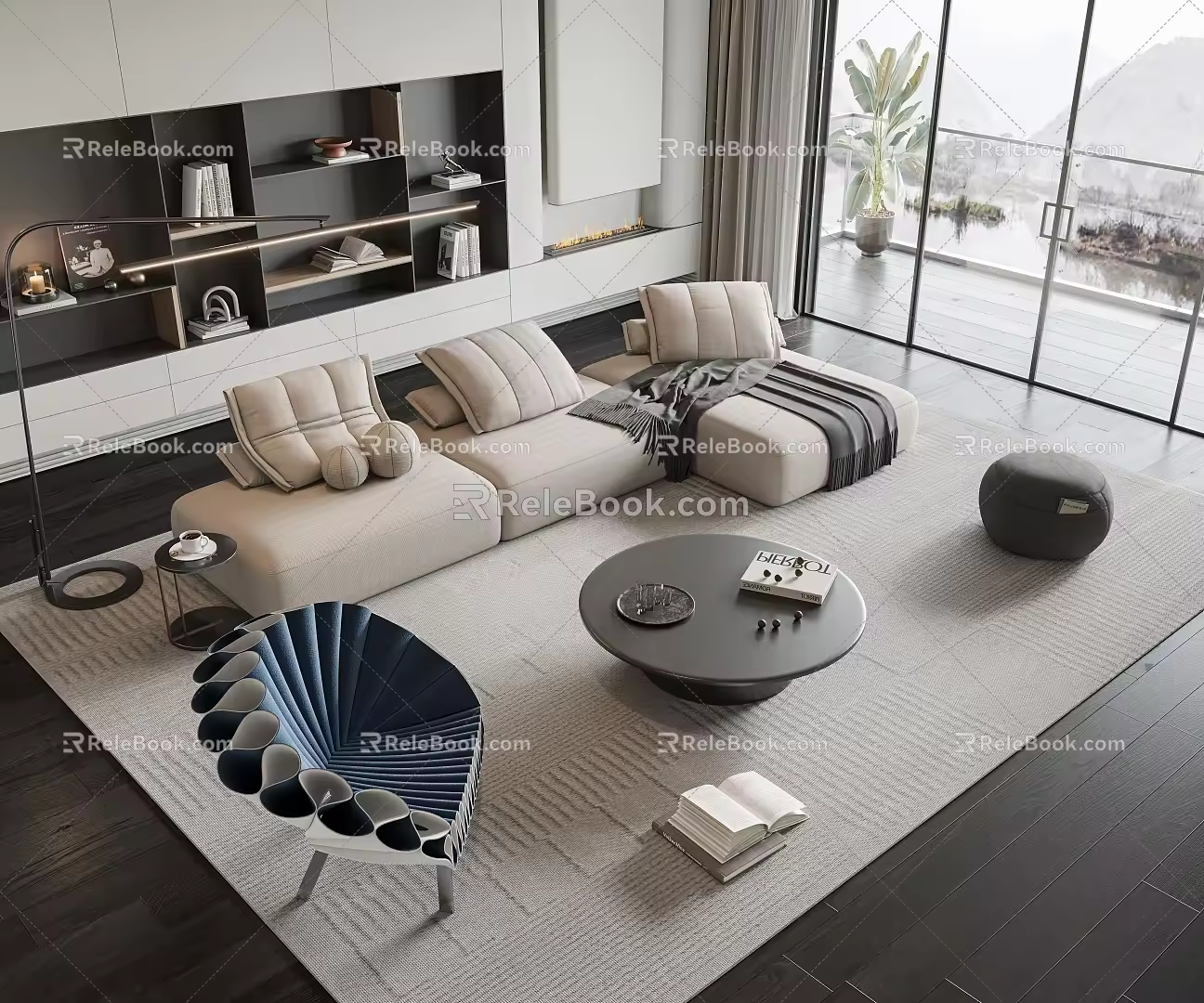 Modern sofa coffee table combination 3d model